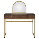 Coleen Vanity Desk w/Mirror & Jewelry Tray, Walnut & Gold Finish Acme