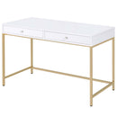 Ottey Vanity Desk , White High Gloss & Gold Finish Acme