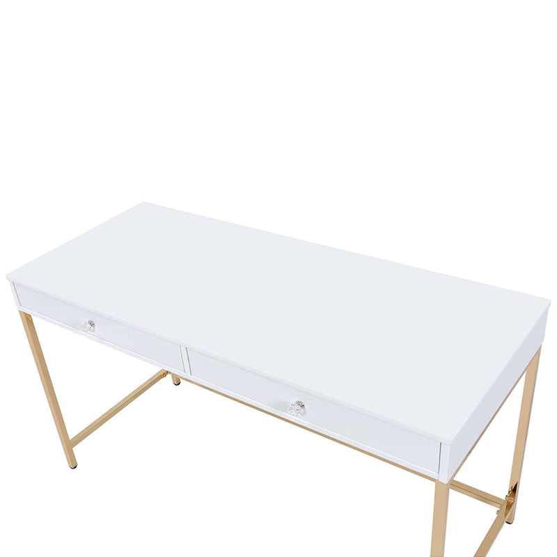 Ottey Vanity Desk , White High Gloss & Gold Finish Acme