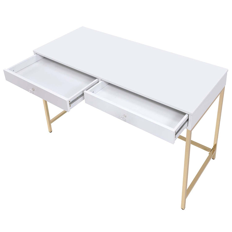 Ottey Vanity Desk , White High Gloss & Gold Finish Acme