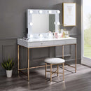 Ottey Vanity Desk , White High Gloss & Gold Finish Acme
