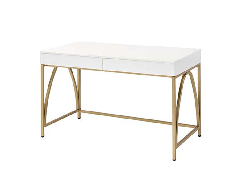 Lightmane Vanity Desk, White High Gloss & Gold Finish Acme