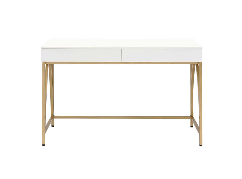 Lightmane Vanity Desk, White High Gloss & Gold Finish Acme
