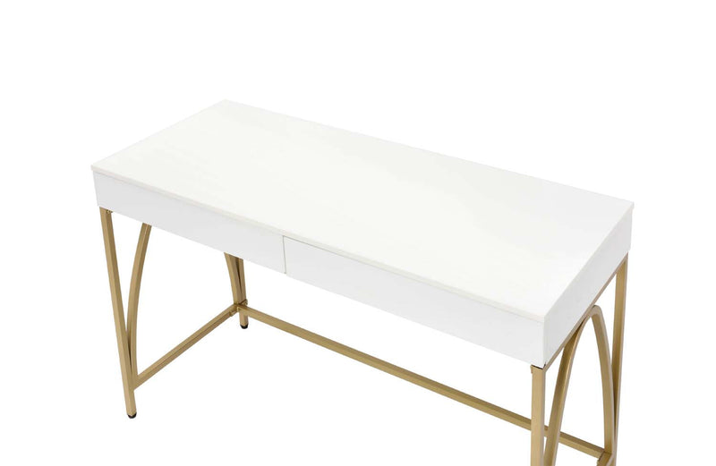 Lightmane Vanity Desk, White High Gloss & Gold Finish Acme