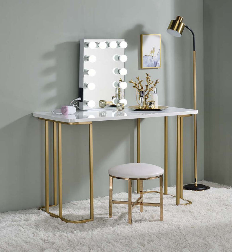 Estie Vanity Desk, White & Gold Finish Acme