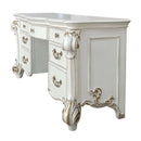 Vendome Vanity Desk, Beige Faux Leather & Antique Pearl Finish Acme