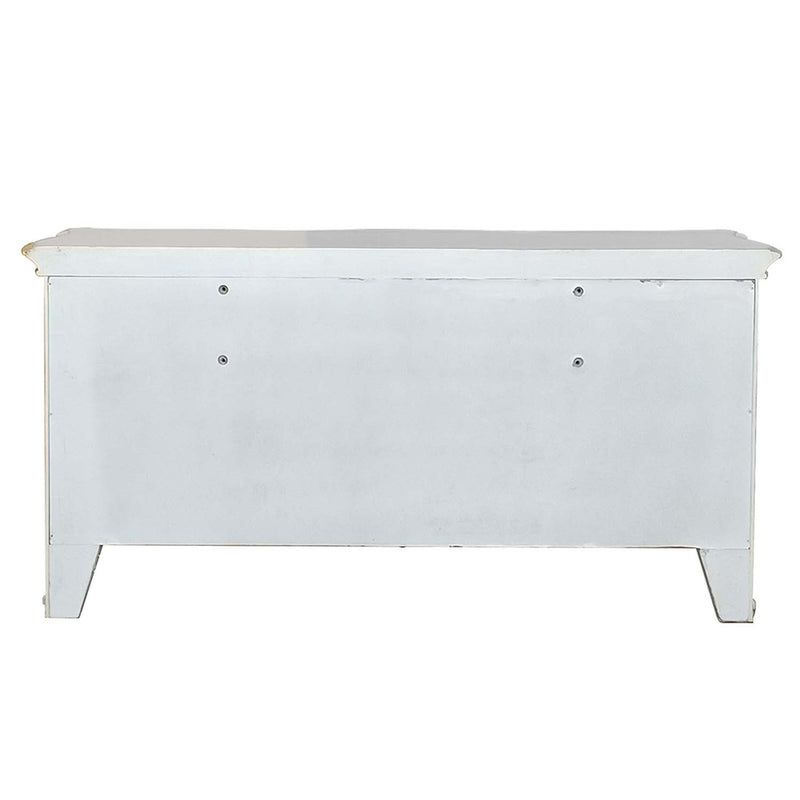 Vendome Vanity Desk, Beige Faux Leather & Antique Pearl Finish Acme