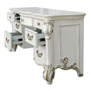 Vendome Vanity Desk, Beige Faux Leather & Antique Pearl Finish Acme