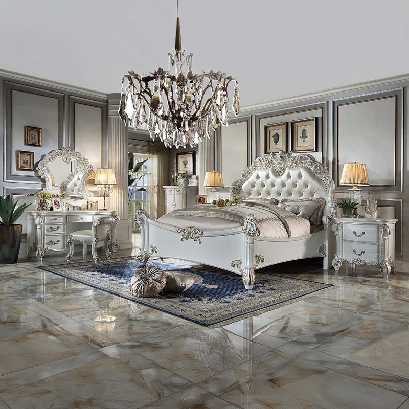 Vendome Vanity Desk, Beige Faux Leather & Antique Pearl Finish Acme