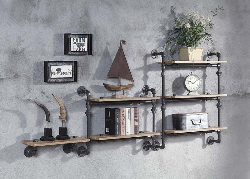 Brantley Wall Rack w/2 Shelves, Oak & Sandy Black Finish Acme