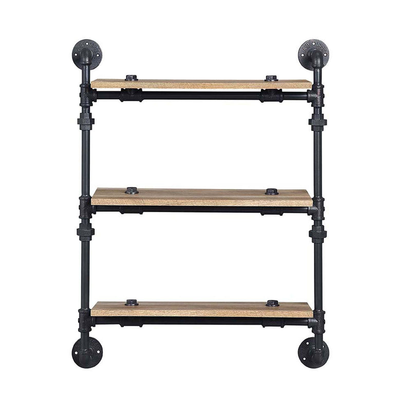 Brantley Wall Rack w/3 Shelves, Oak & Sandy Black Finish Acme