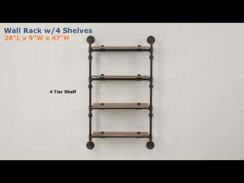 Brantley Wall Rack w/4 Shelves, Oak & Sandy Black Finish Acme