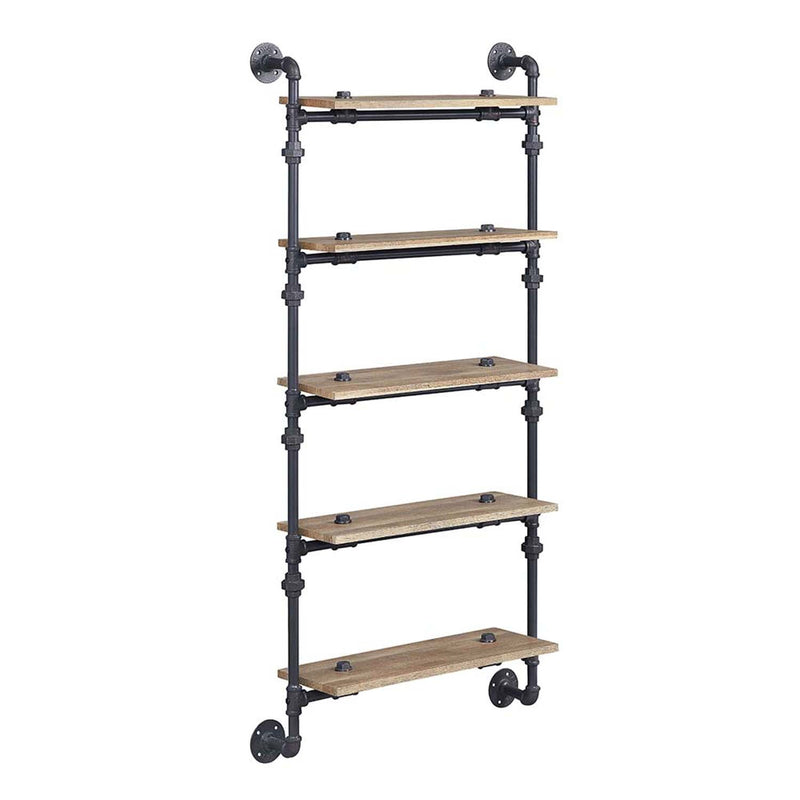 Brantley Wall Rack w/5 Shelves, Oak & Sandy Black Finish Acme