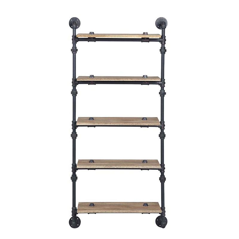Brantley Wall Rack w/5 Shelves, Oak & Sandy Black Finish Acme