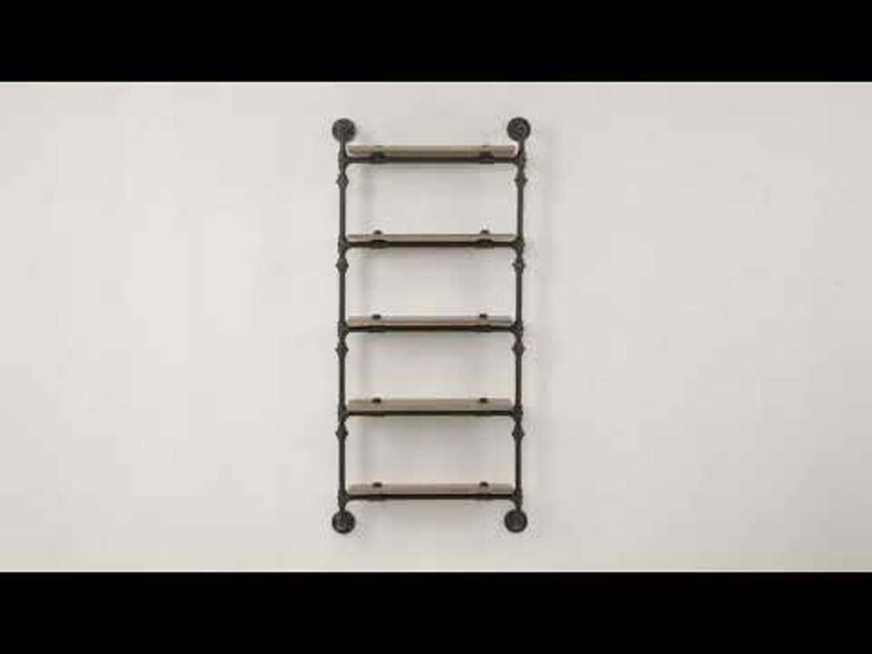 Brantley Wall Rack w/5 Shelves, Oak & Sandy Black Finish Acme