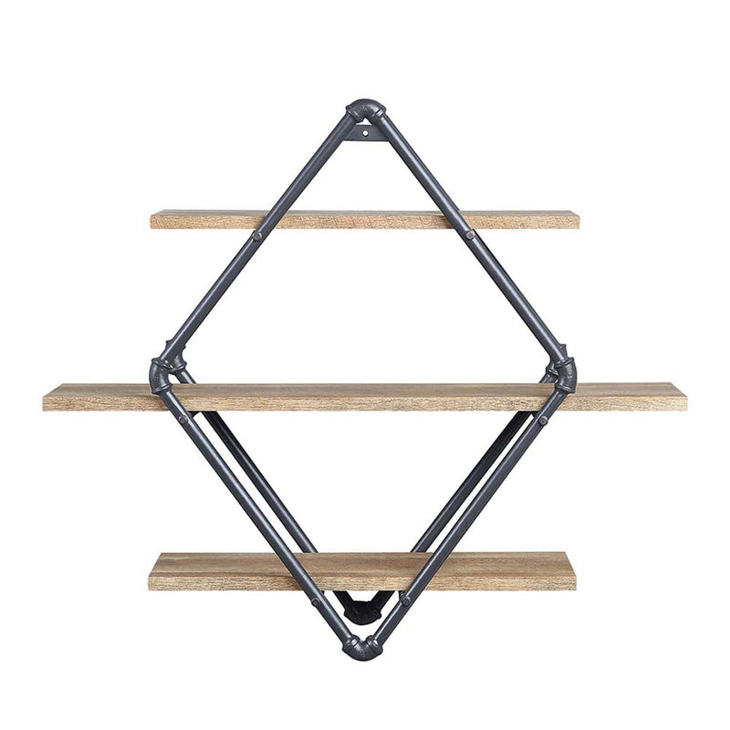 Brantley Wall Rack w/3 Shelves, Oak & Sandy Black Finish Acme