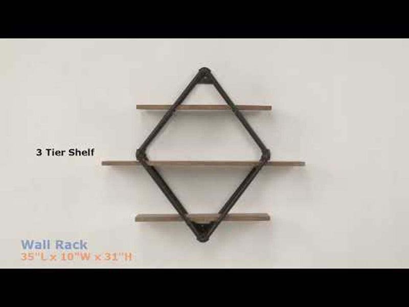 Brantley Wall Rack w/3 Shelves, Oak & Sandy Black Finish Acme