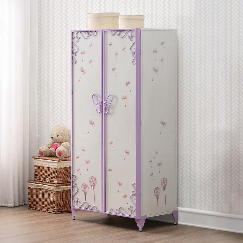 Priya II Wardrobe, White & Light Faux Leather rple Finish Acme