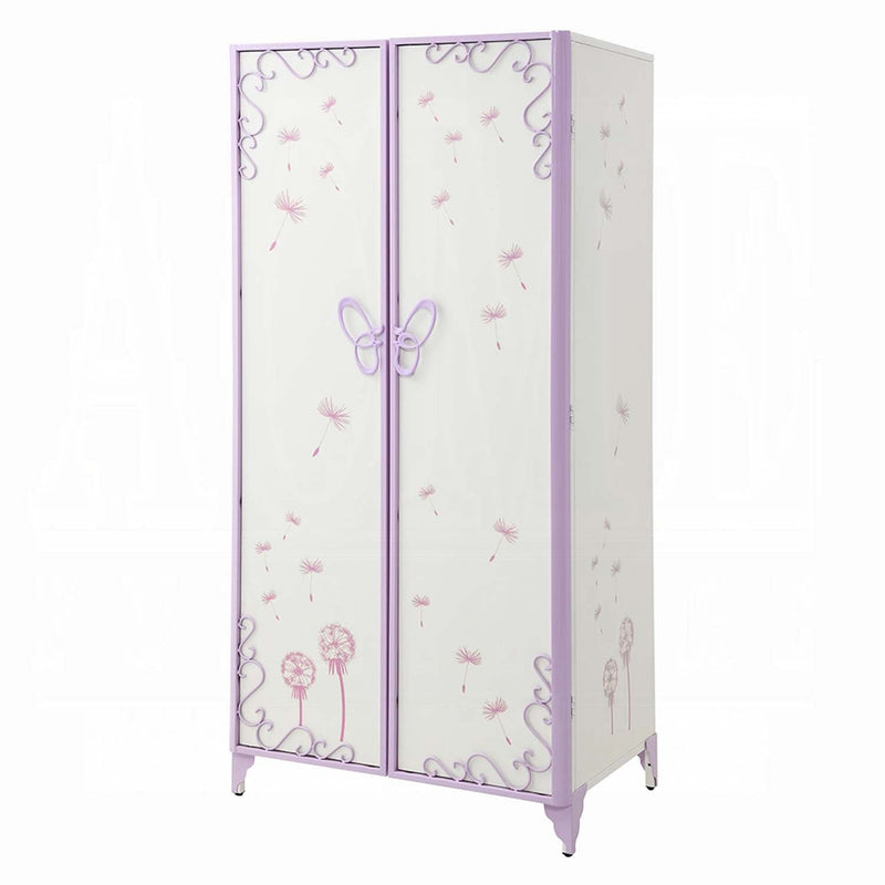 Priya II Wardrobe, White & Light Faux Leather rple Finish Acme