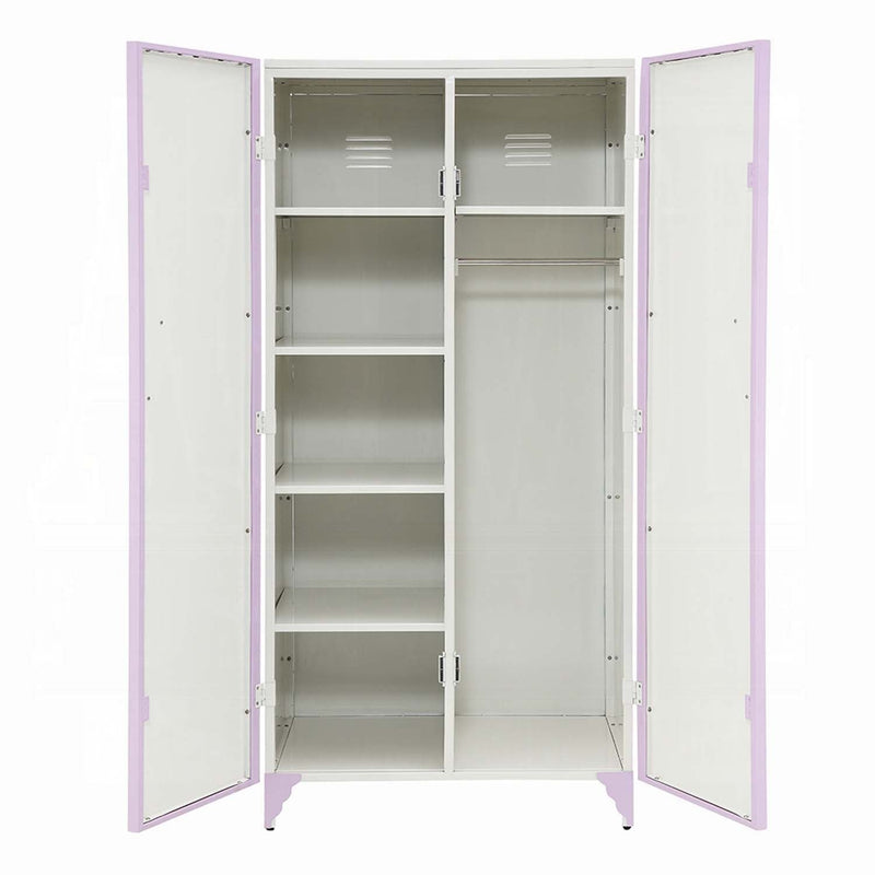 Priya II Wardrobe, White & Light Faux Leather rple Finish Acme