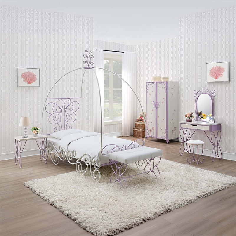 Priya II Wardrobe, White & Light Faux Leather rple Finish Acme