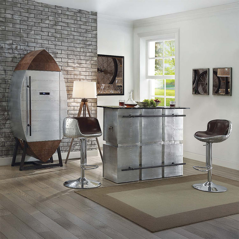 Brancaster Wine Cooler, Retro Brown Top Grain Leather & Aluminum Acme