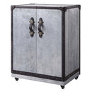 Brancaster Wine Cabinet, Antique Ebony Top Grain Leather & Aluminum Acme