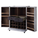 Brancaster Wine Cabinet, Antique Ebony Top Grain Leather & Aluminum Acme