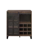 Treju Wine Cabinet, Obscure Glass, Rustic Oak & Black Finish Acme
