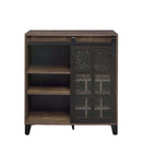 Treju Wine Cabinet, Obscure Glass, Rustic Oak & Black Finish Acme