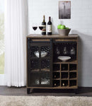 Treju Wine Cabinet, Obscure Glass, Rustic Oak & Black Finish Acme