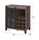 Treju Wine Cabinet, Obscure Glass, Rustic Oak & Black Finish Acme
