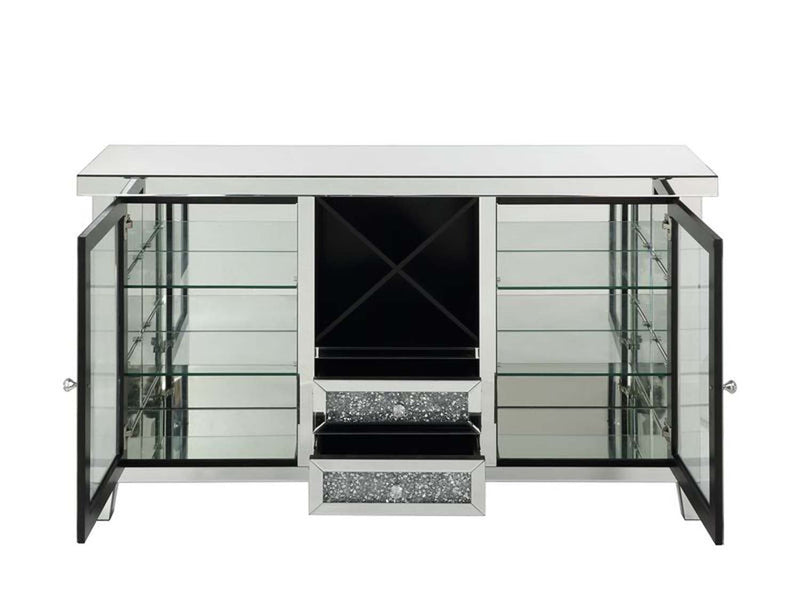 Noralie Wine Cabinet w/Led, Mirrored & Faux Diamonds Acme