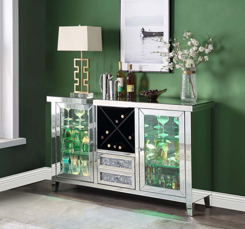 Noralie Wine Cabinet w/Led, Mirrored & Faux Diamonds Acme