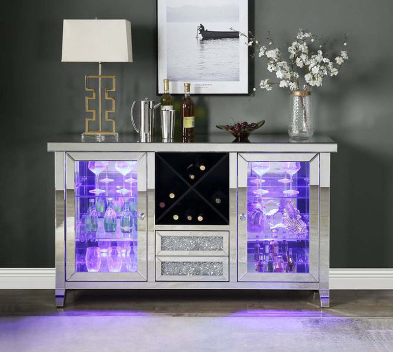 Noralie Wine Cabinet w/Led, Mirrored & Faux Diamonds Acme