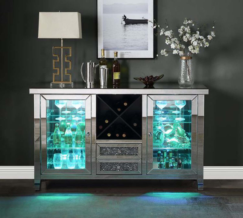 Noralie Wine Cabinet w/Led, Mirrored & Faux Diamonds Acme