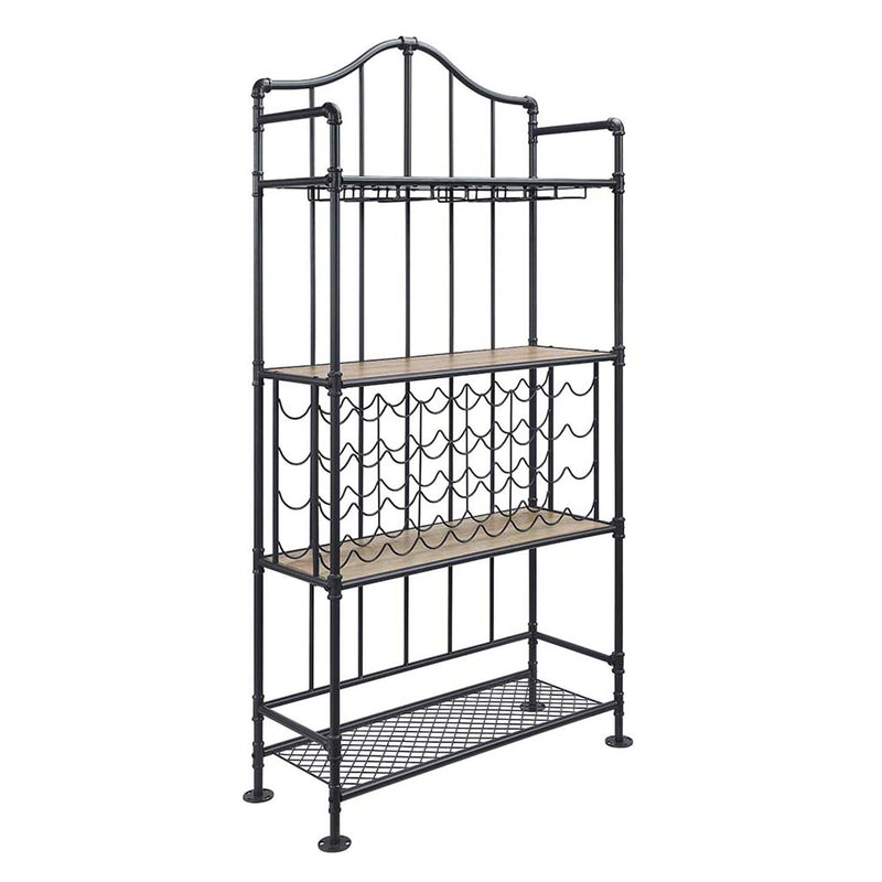 Edina Wine Rack, Oak & Sandy Black Finish Acme