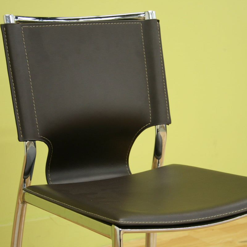 Davet Brown Leather Dining Chair w/Chrome Frame (Set of 2) Baxton