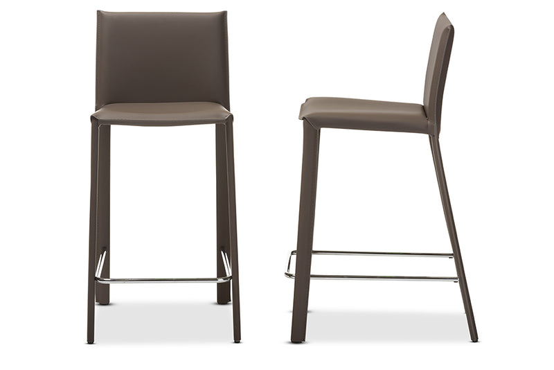 Trine Modern and Contemporary Taupe Leather Upholstered Counter Height Stool (Set of 2)