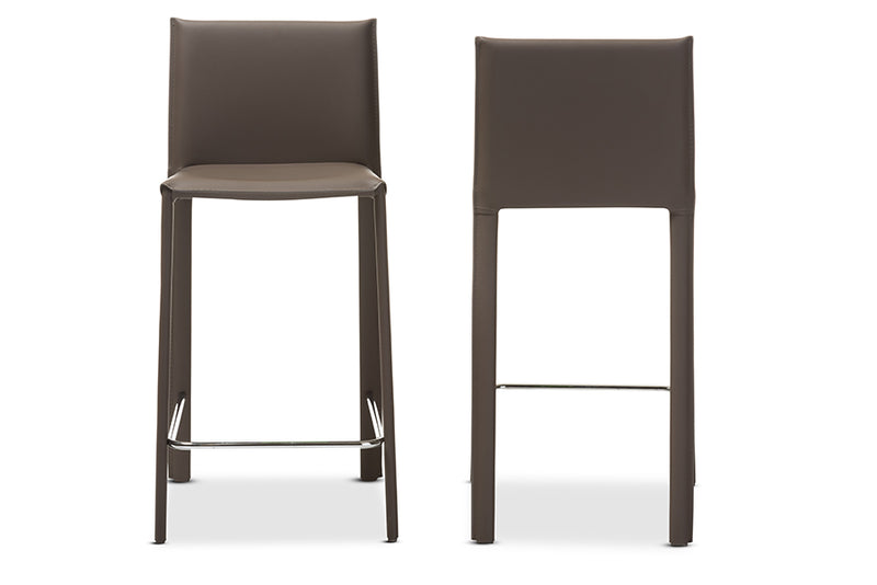 Trine Modern and Contemporary Taupe Leather Upholstered Counter Height Stool (Set of 2)