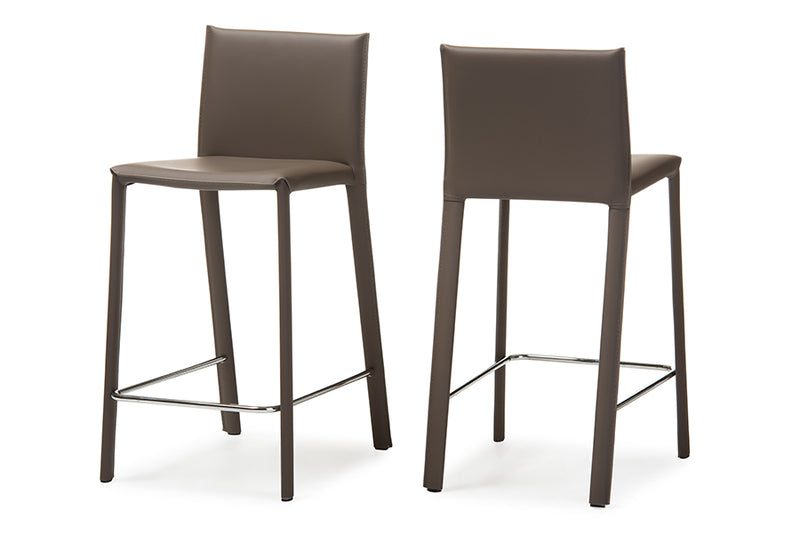 Trine Modern and Contemporary Taupe Leather Upholstered Counter Height Stool (Set of 2)