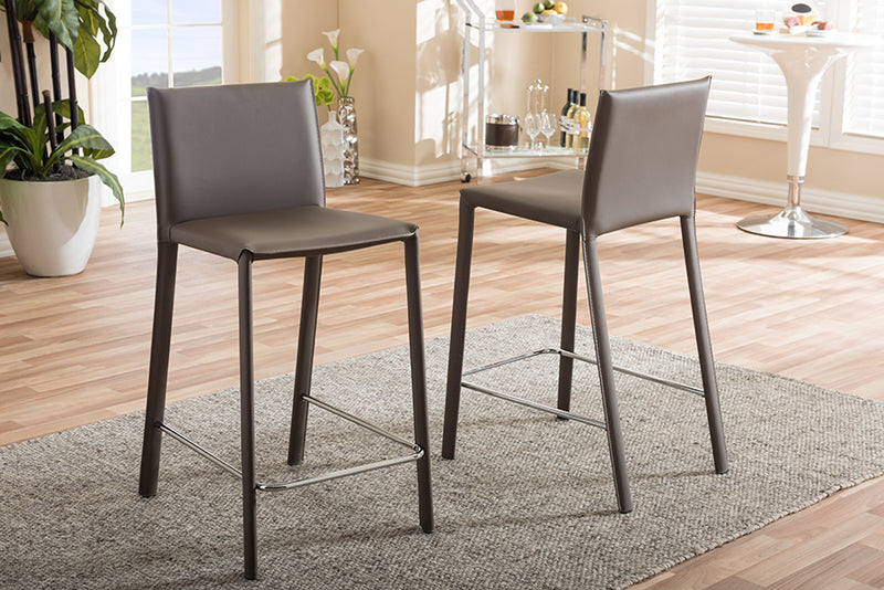 Trine Modern and Contemporary Taupe Leather Upholstered Counter Height Stool (Set of 2)