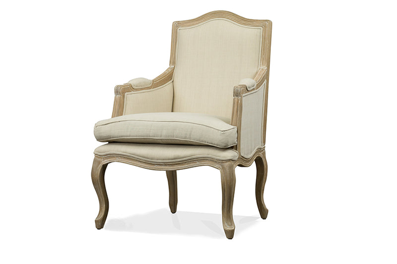 Asami Wood Traditional French Accent Chair, Beige