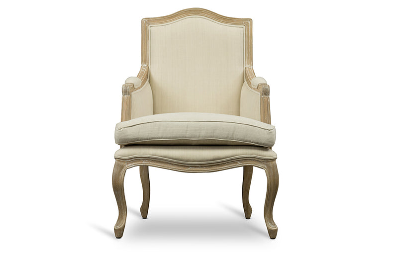 Asami Wood Traditional French Accent Chair, Beige