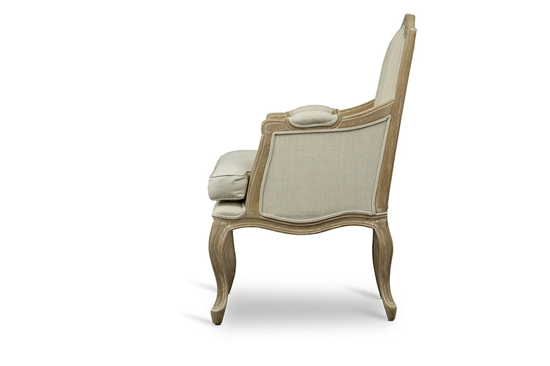 Asami Wood Traditional French Accent Chair, Beige