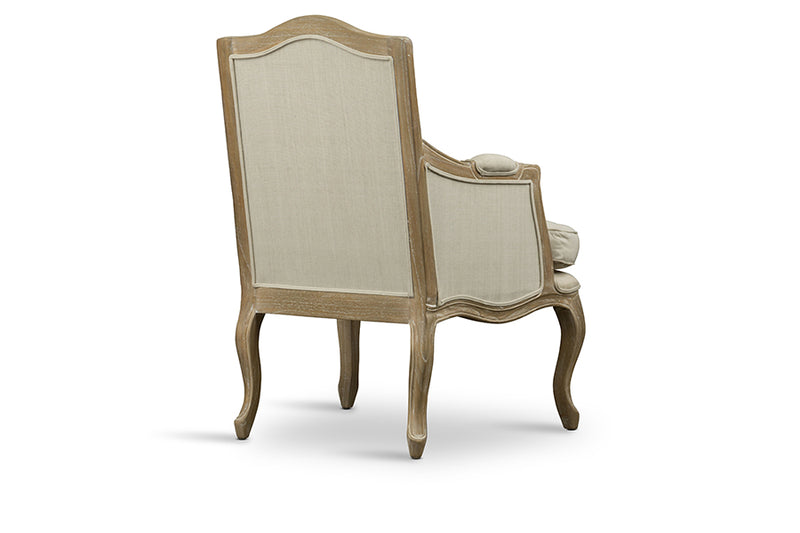 Asami Wood Traditional French Accent Chair, Beige