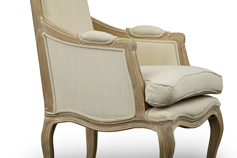 Asami Wood Traditional French Accent Chair, Beige