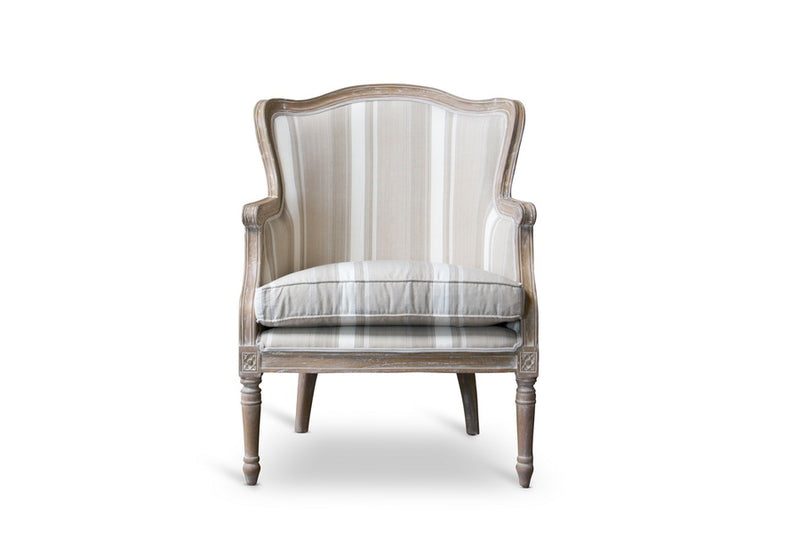 Tamblin Traditional French Accent Chair-Oak (Tan/Brown Stripe)