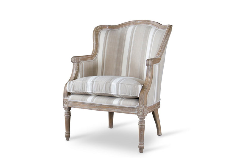 Tamblin Traditional French Accent Chair-Oak (Tan/Brown Stripe)