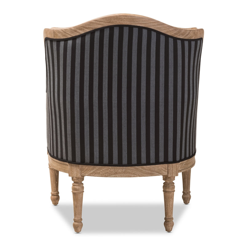 Tamblin Traditional French Black and Gray Striped Accent Chair w/Cedar Wood Frame